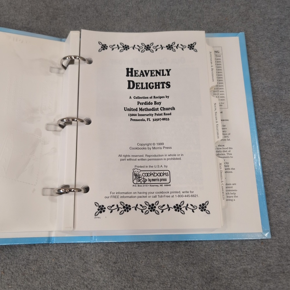 Heavenly Delights Perdido Bay United Methodist Church Cookbook‎ 1999 Binder VG+ - Picture 2 of 3